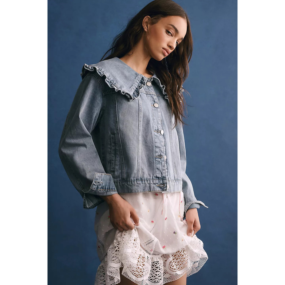 MABLE Peter Pan Collar Denim Jacket M NWT